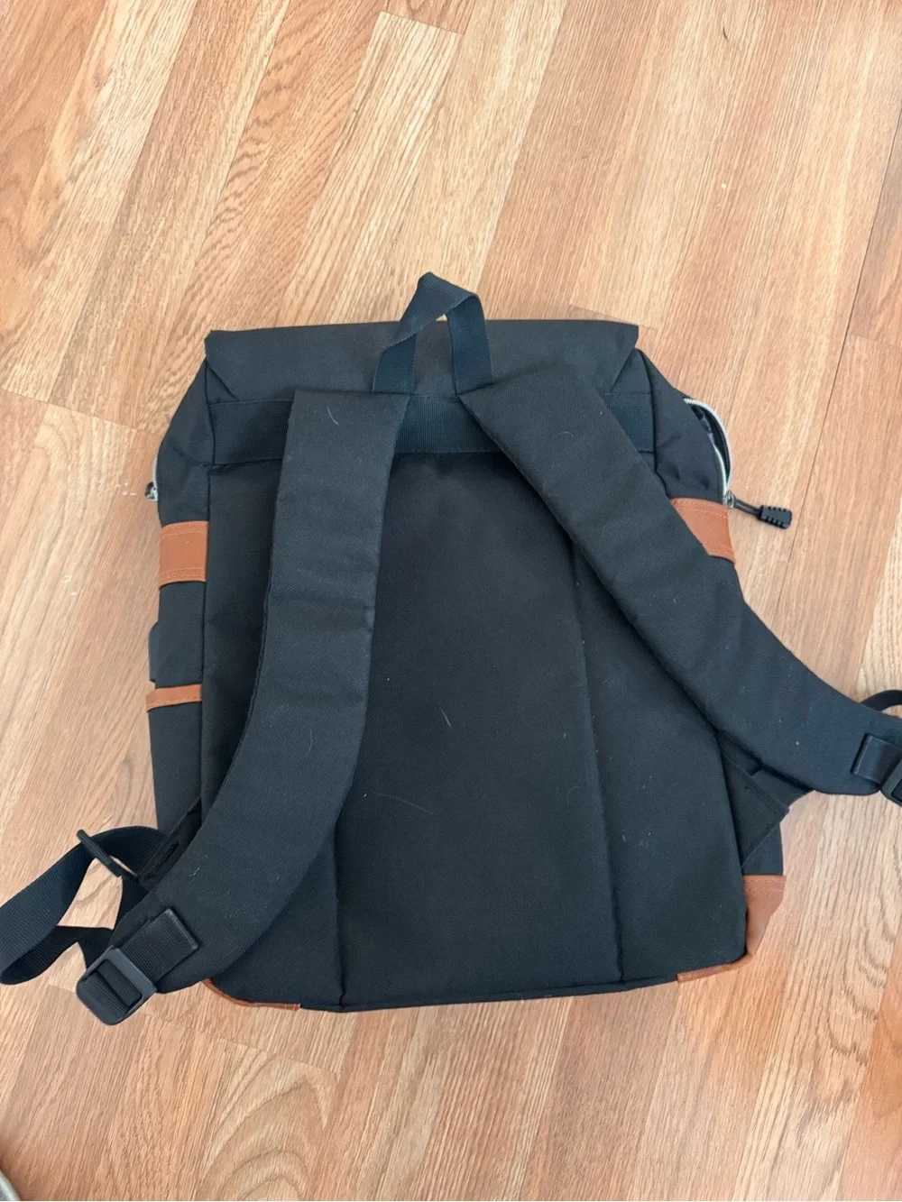Unisex Black Canvas Backpack with Brown Trim by MCOOKER
